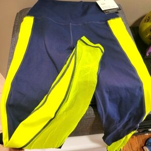 NWT Senita Athletics Skinny Yoga Pant - Navy blue & Neon Mesh Legs with pockets